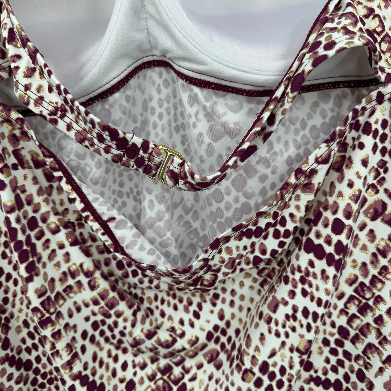 Ambrielle Size Large Swim Top Animal Print Halter Top Built In Cup Tankini‎ Purple - Image 4