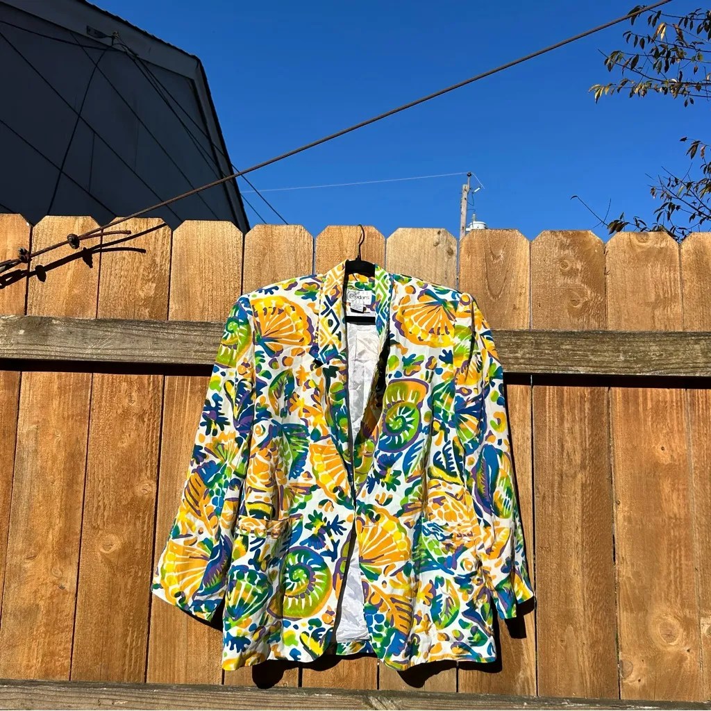 Vintage 80s Cedars Silk Oversized Blazer size medium shell nautical whimsy White - Image 2