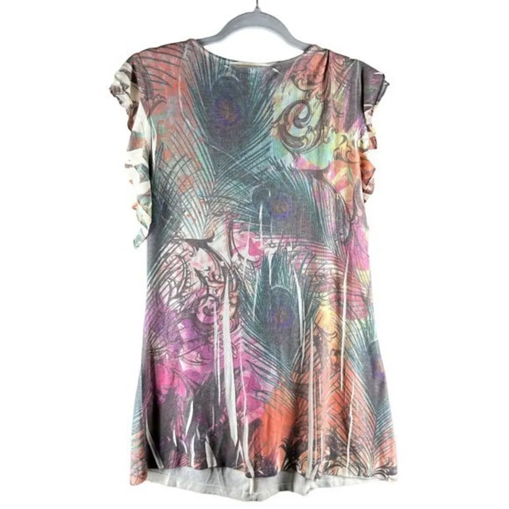 Womens Tops‎ Size 2X Printed Ruffle Front Flutter Sleeves - Image 2