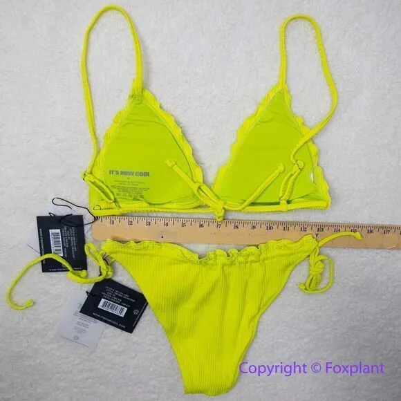 New! Set! It's Now Cool the frill tri eco neon lime rib bikini, size XL Green - Image 9