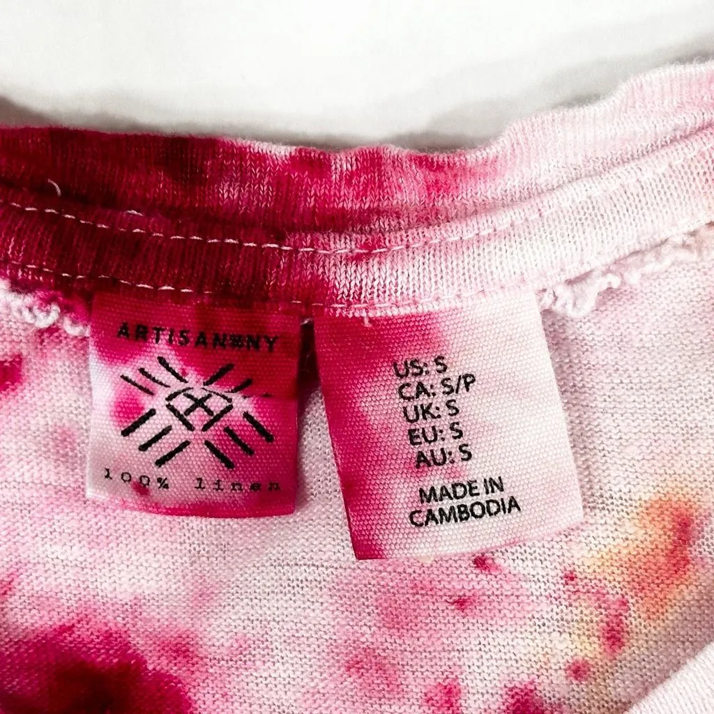 Artisan NY Small Top‎ Everlasting Rose Tie Dye Pink White Linen Handmade 1165 - Image 11
