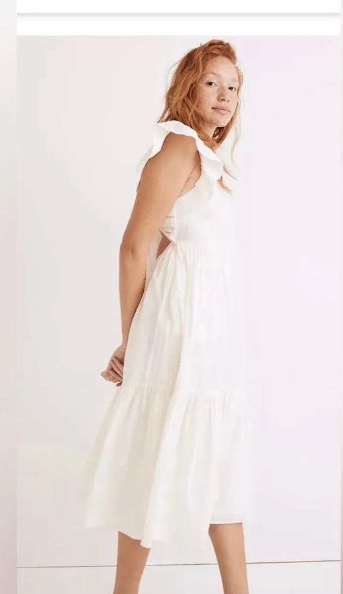 Madewell Ruffle-Strap Tiered Midi Dress - Textural Stripe XL (new) - Image 2