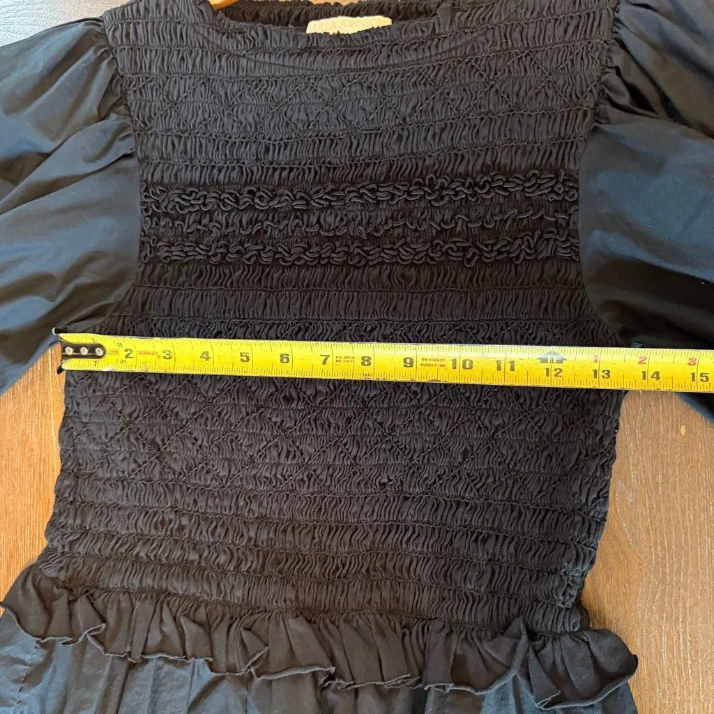 Ulla Johnson Amelia smocked cotton-jersey and poplin blouse in black Size 6 - Image 8