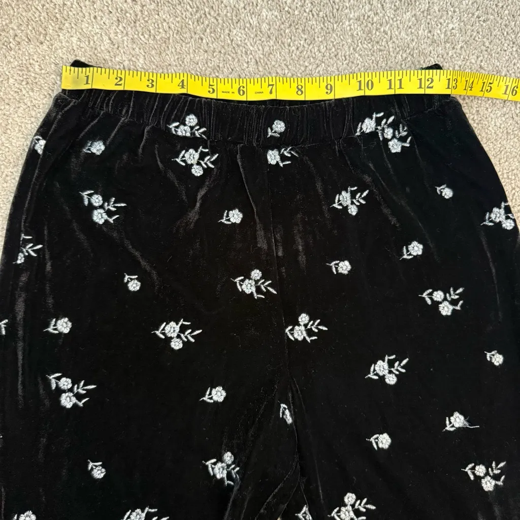 Avec Les‎ Filles Floral Embroidered Velvet Flare Pants Black Silver S - Image 7