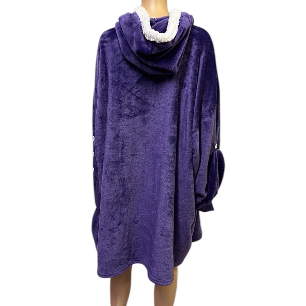 Purple Wearable Blanket Lots of Pockets Hoodie Oversized Sweatshirt One Size Size L - Image 3