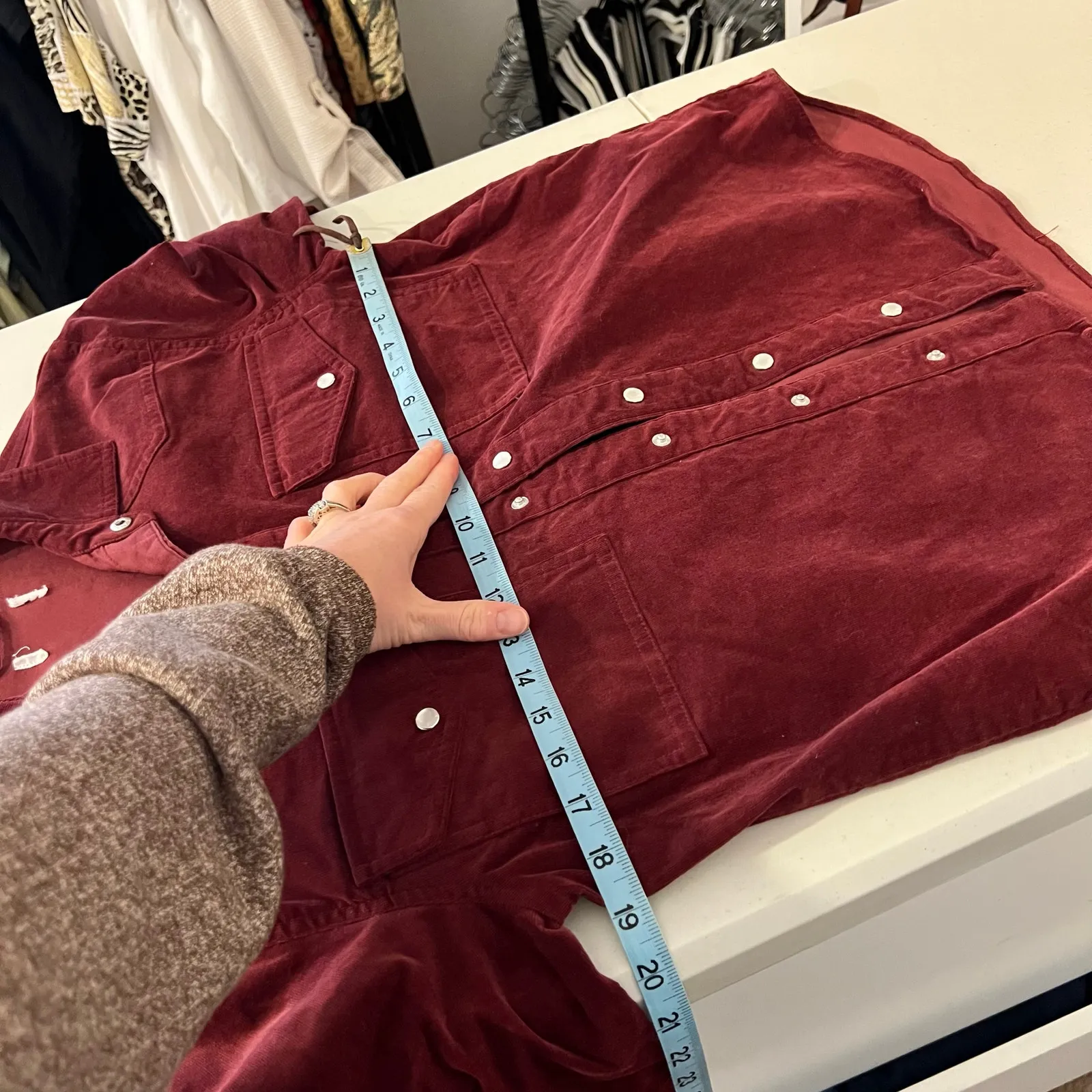 Oversized Red Corduroy Pearl Snap Long Sleeve Shirt Size XS - Image 8