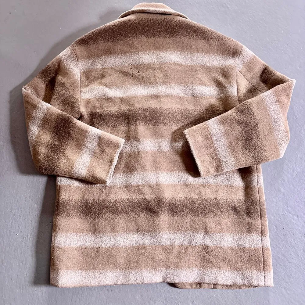 Vintage Time Postmodern Plaid Fleece Shacket Brown Beige Stripes Size M - Image 8