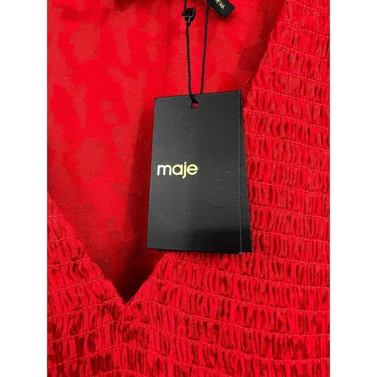 Maje Rimine Dress Womens Satin‎ Jacquard Red Long Sleeve VNeck Pullover Size S 1 - Image 4