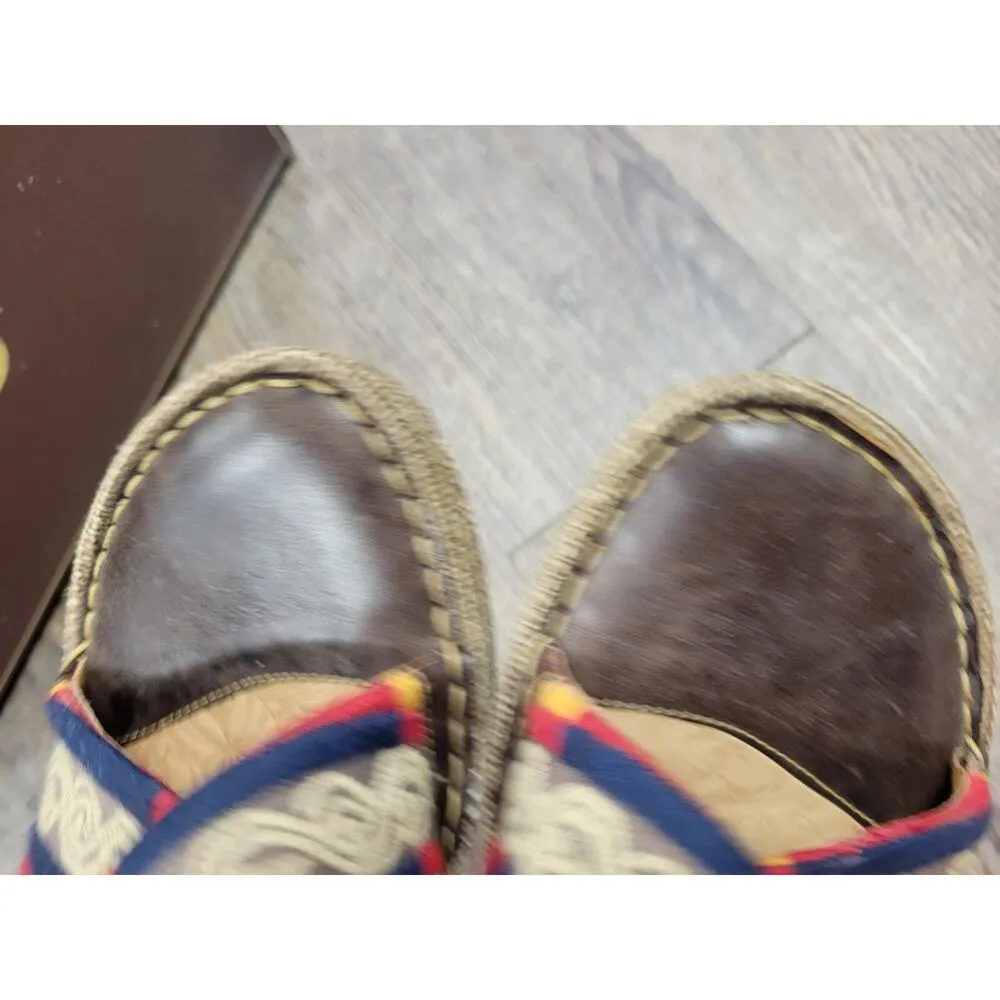 Born Wedge Sandals Maltia Brown Size 9 Leather Upper 3" Heel Red Blue Shoes - Image 7