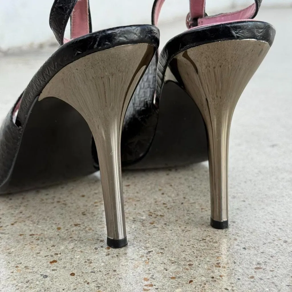 Black croc embossed sling back pumps - Image 2