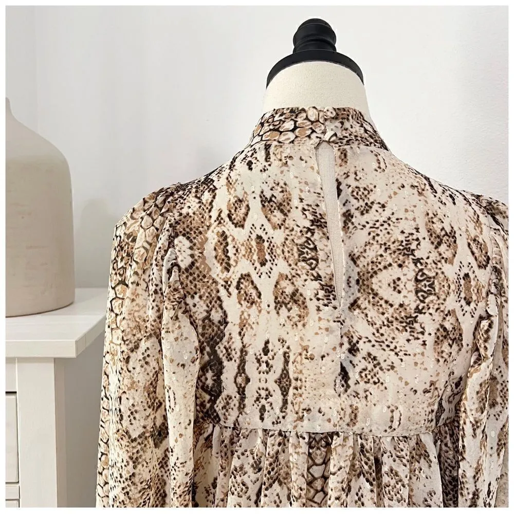 Bardot Snake Print Mock Neck Blouse in Natural Lyst Size XS - Image 13