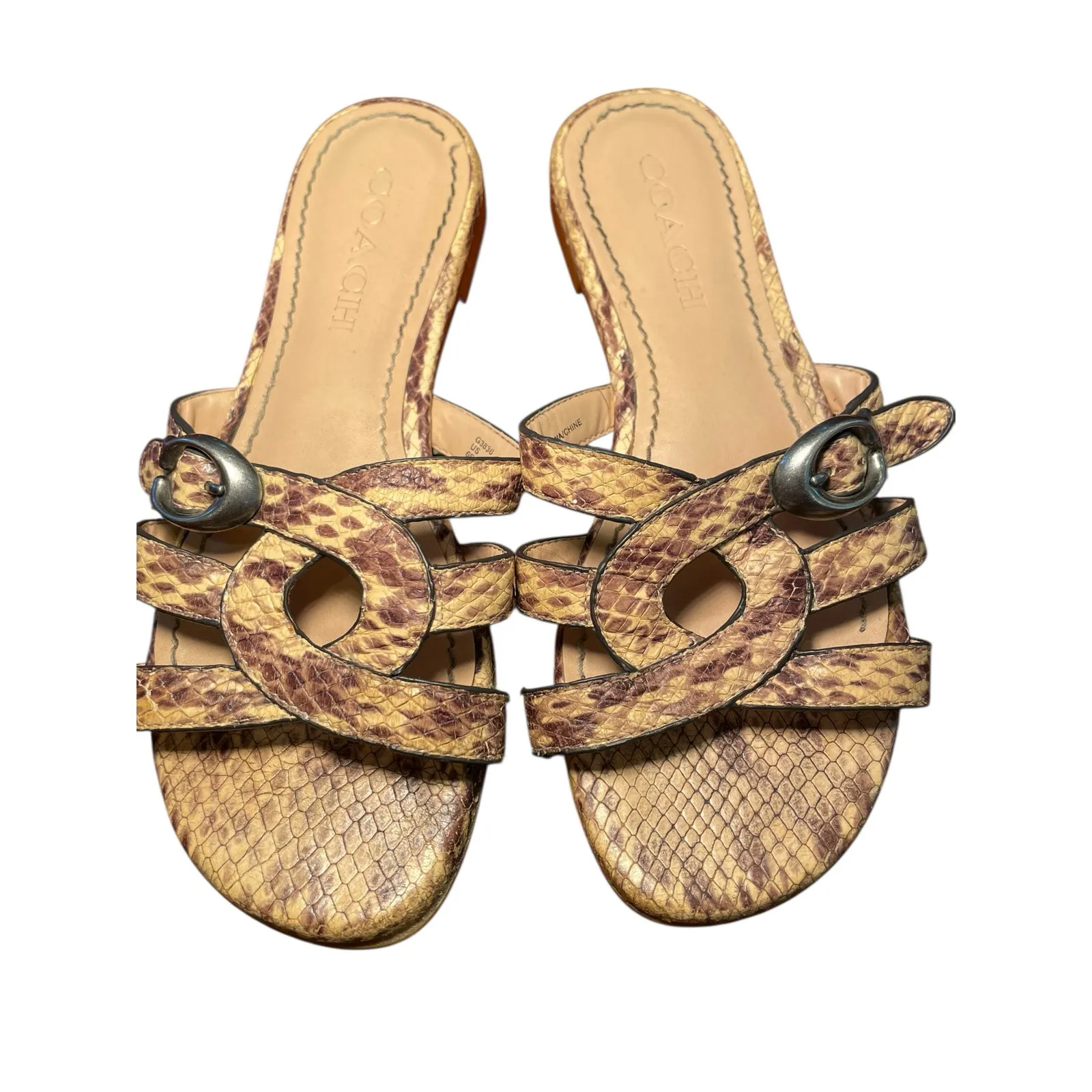 Coach Women 6‎ Kennedy Leather Snakeskin Slide Sandals Brown & Silver Monogram C - Image 7