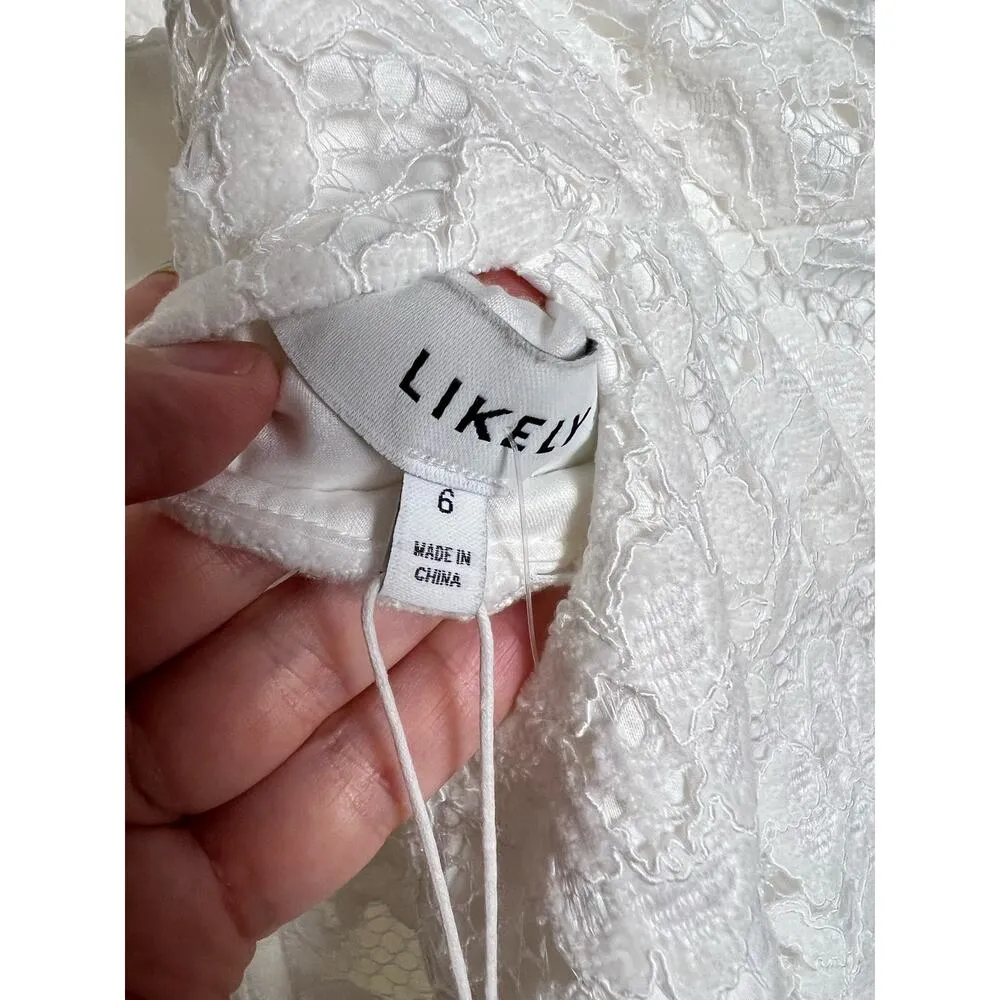 LIKELY White Lace Hara Flounce Hem Ruffled Square Neck Bridal Midi Dress Size 6 - Image 13