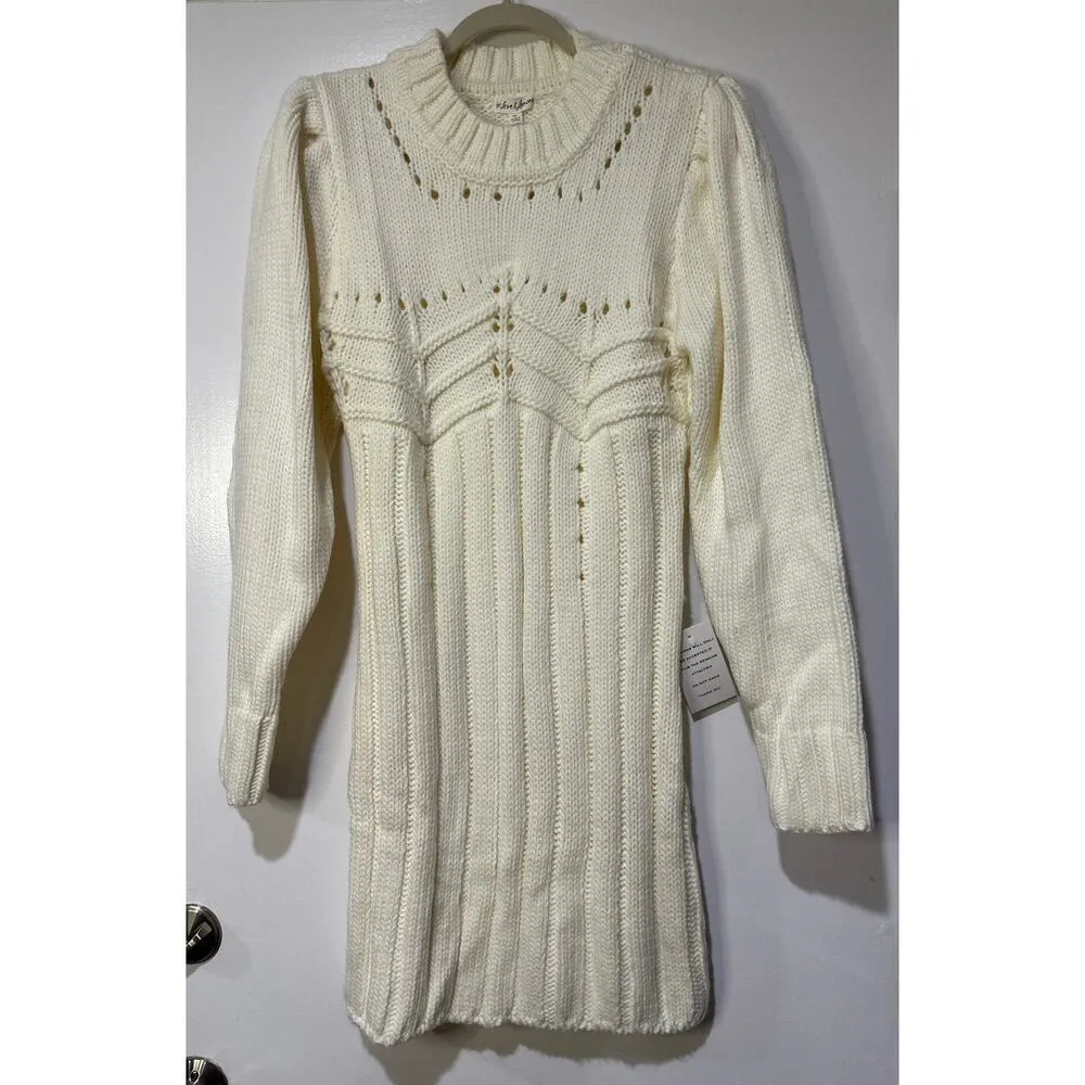 For Love & Lemons Jules Sweater Dress Cream Plus Size 1X NWT Ribbed Knit Fitted - Image 2