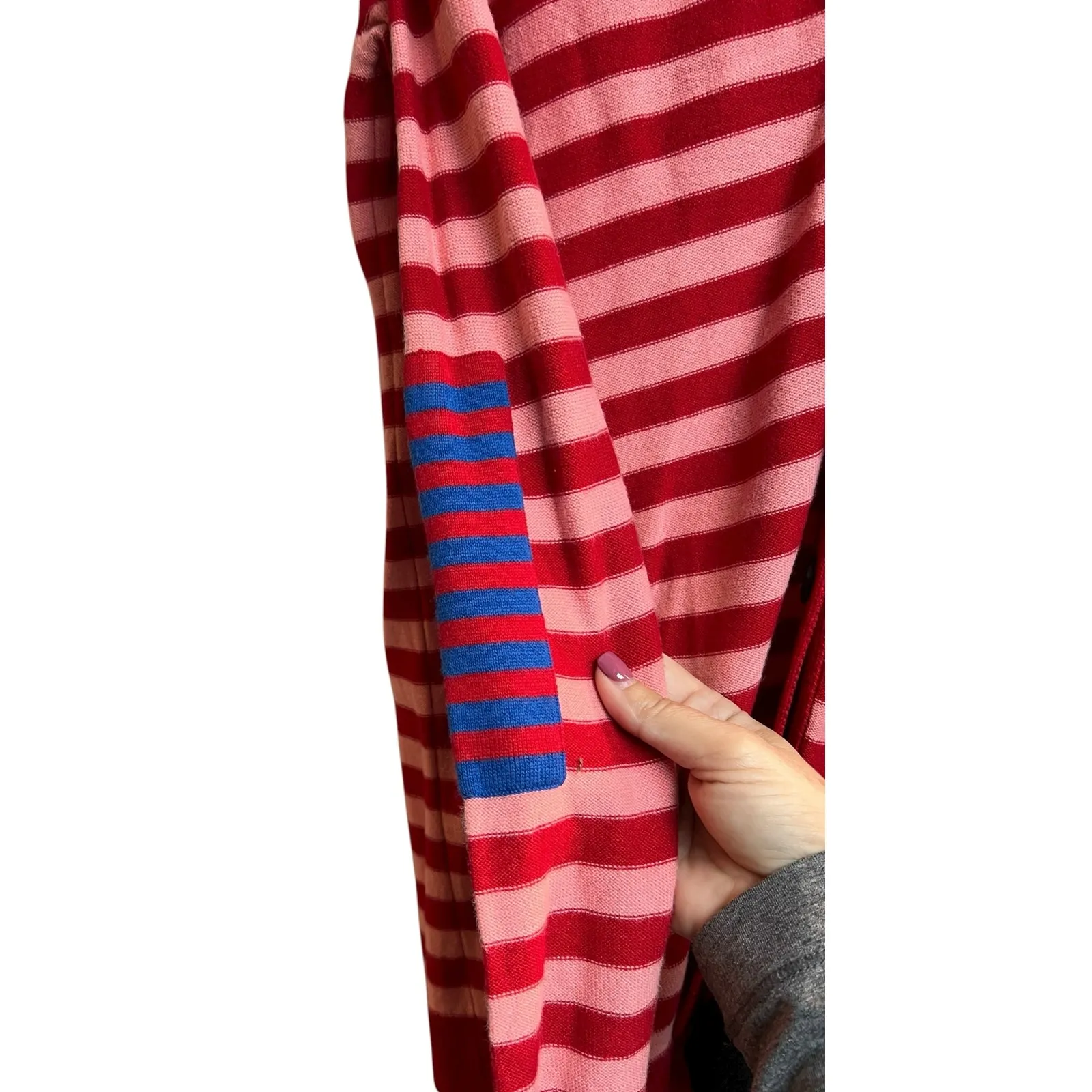 Cabi Cranberry Picnic Cardigan Summer Stripe Cotton Sweater Small - Image 4