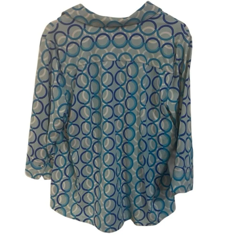 FoxCroft large XL button down blue geometric shape - Image 2