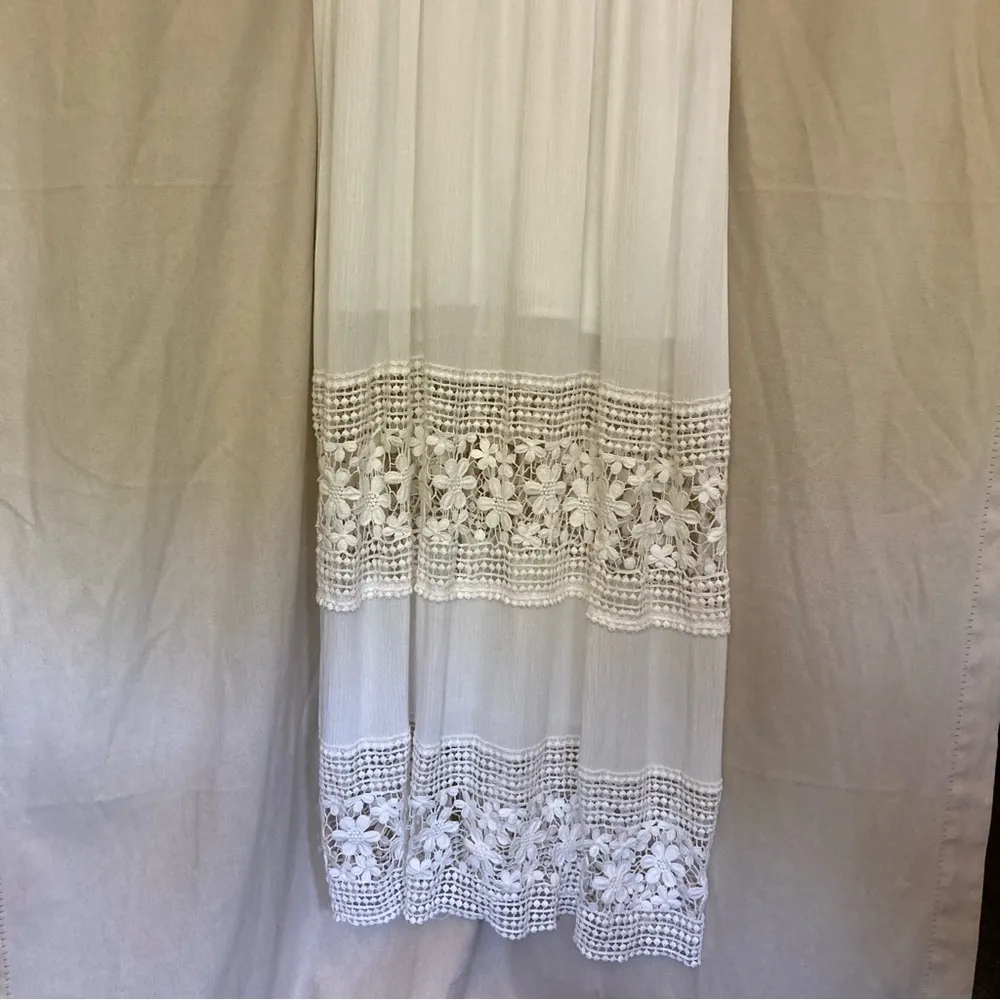 White Spaghetti Strap Maxi Dress with Lace Detail - Image 3