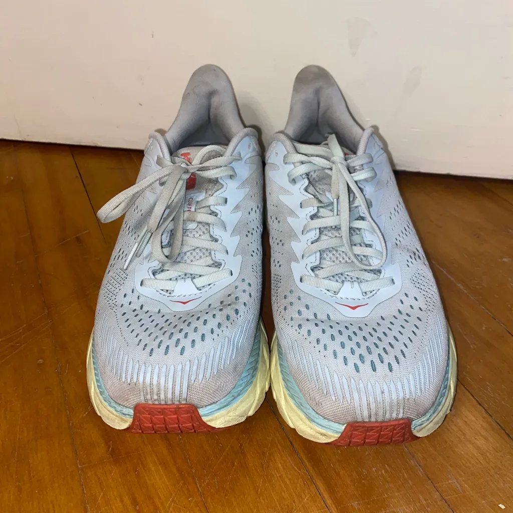 HOKA ONE ONE Women's 12 Clifton 7 Running Shoes Morning Mist Hot Coral - Image 2