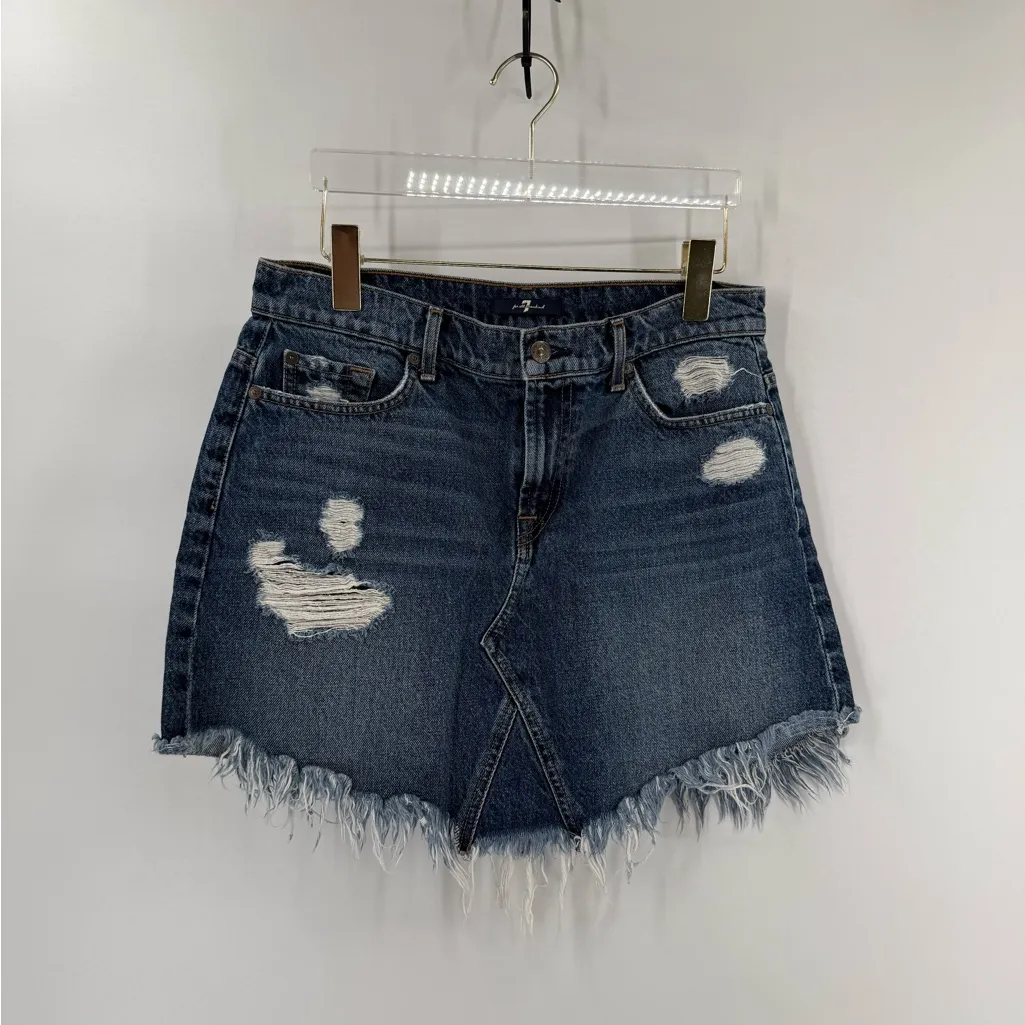 7 For All Mankind Distressed Denim Mini Skirt Size 28 - Image 2