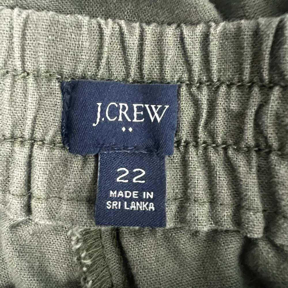 J. Crew Linen Cotton Womens Pull On Cropped Olive Green Pants Sz 22 Lagenlook - Image 2