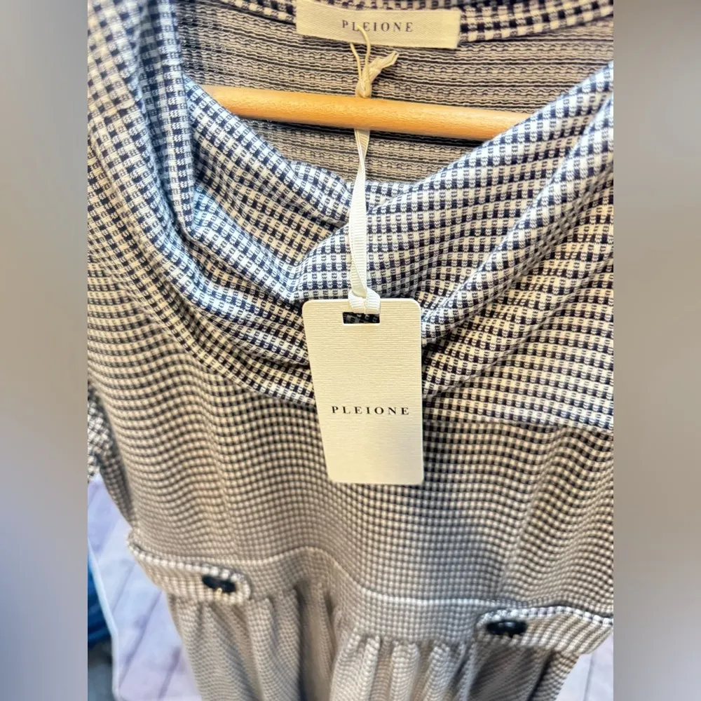 NWT Anthropologie Pleione Gingham Dress Cowl Neck with pockets black & white - Image 5