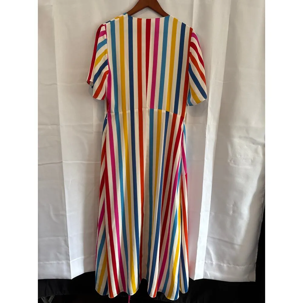 Women’s Color Me Courtney Taira Wrap Dress Multi Color Striped Maxi Sz M Size M - Image 4