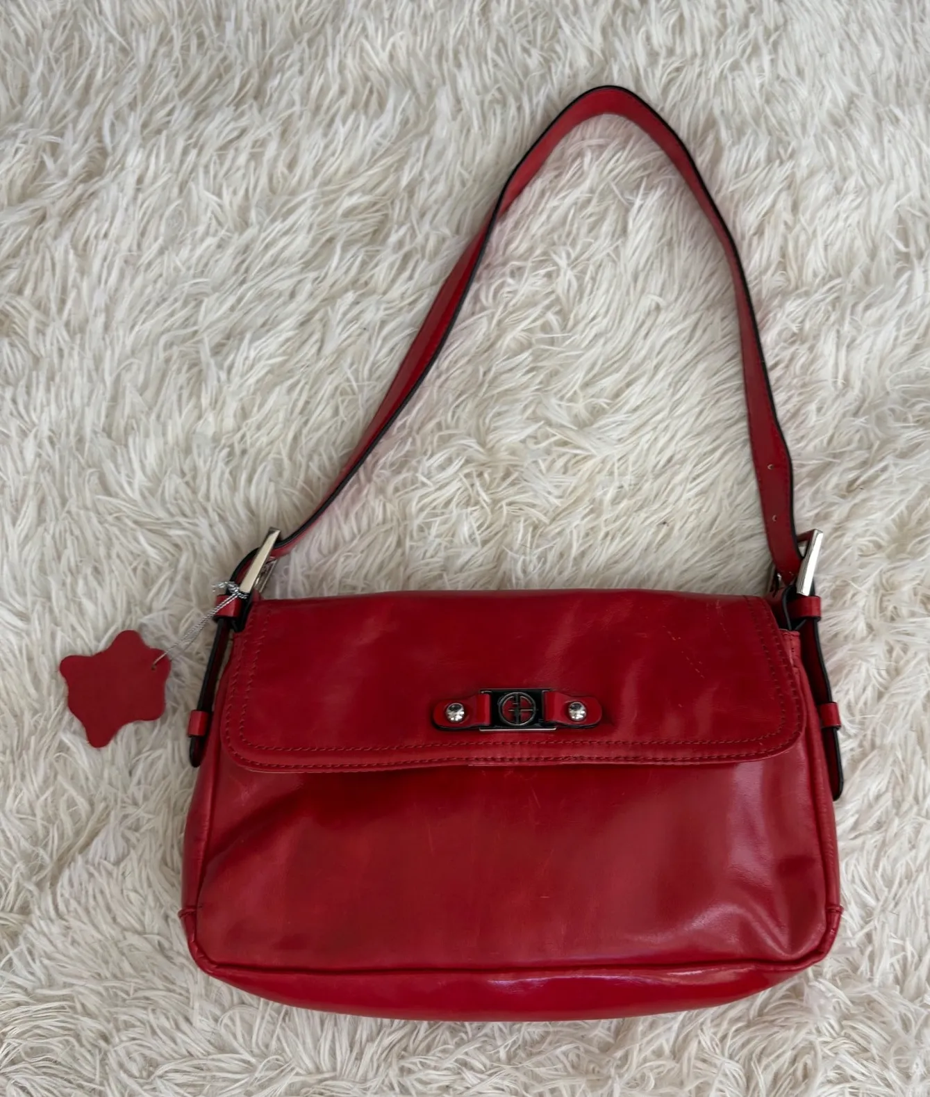 GIANI BERNINI Red Leather Shoulder Bag Handbag Designer Style Purse Flap - Image 1
