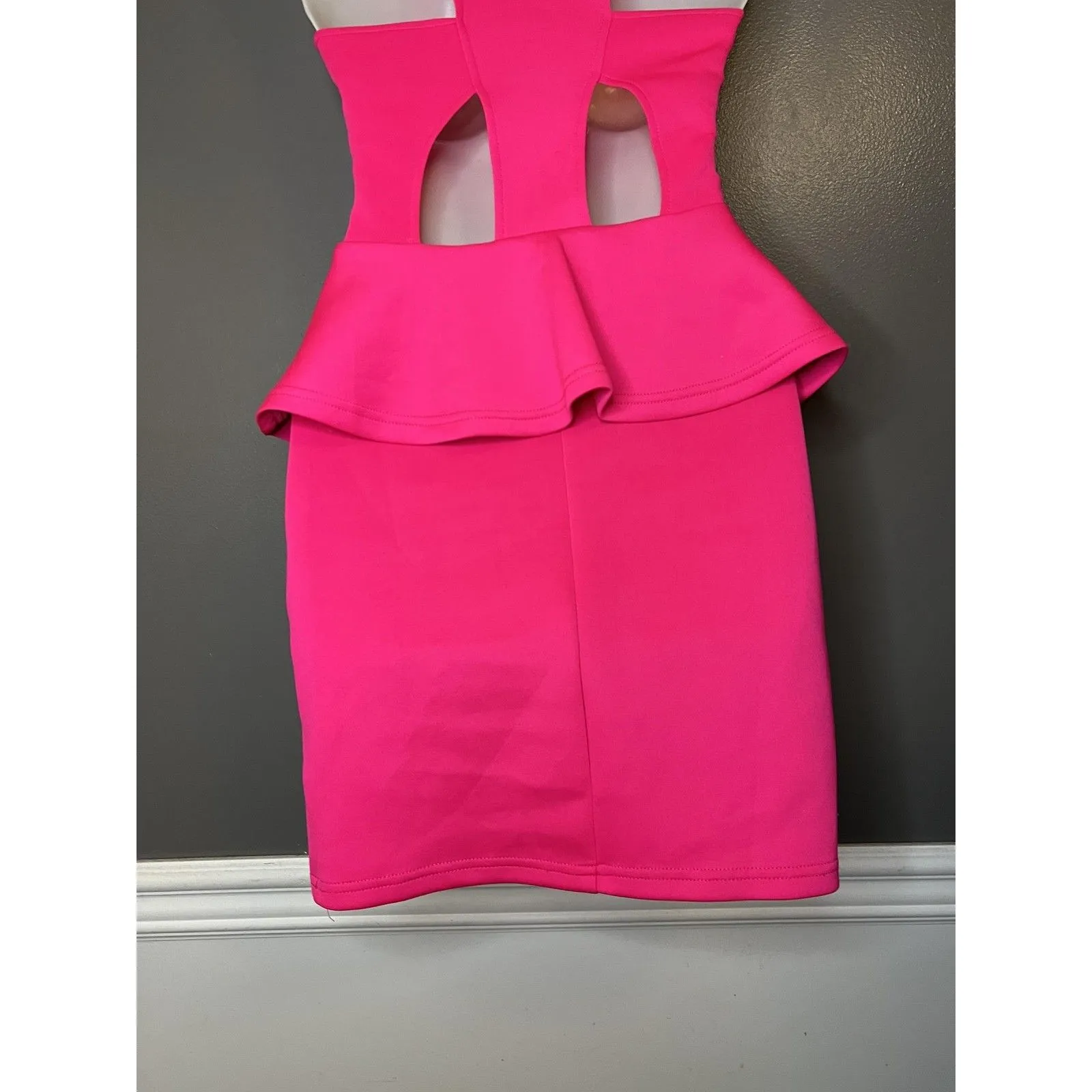 Charlotte Russe Dress Womens XS Pink Cutout Peplum Studded Bodycon Mini Tank - Image 7