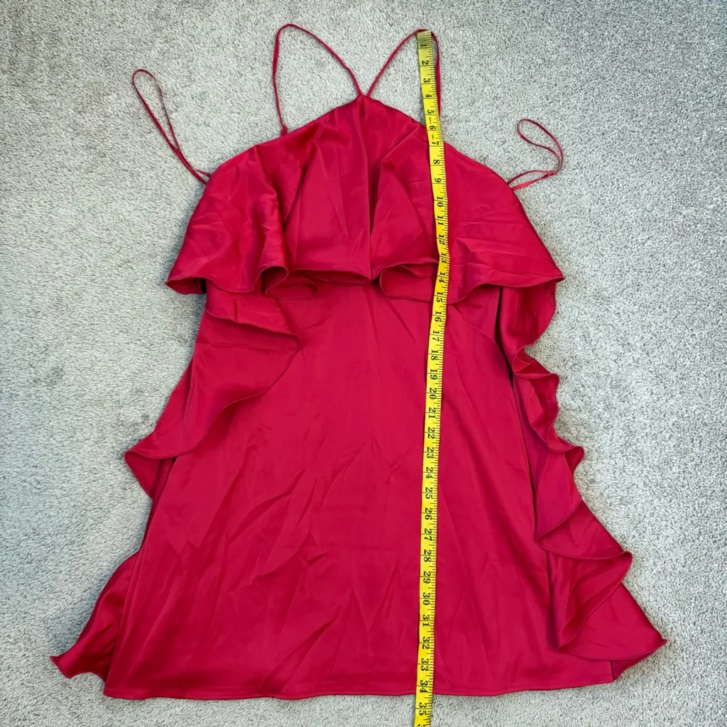 Jewel Badgley Mischka Amelia Ruffled Satin Mini Dress Deep Rose 8 - Image 9