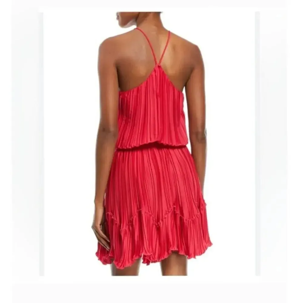 Halston Heritage Pleated Flounce Blouson Mini Cocktail Dress - Image 9