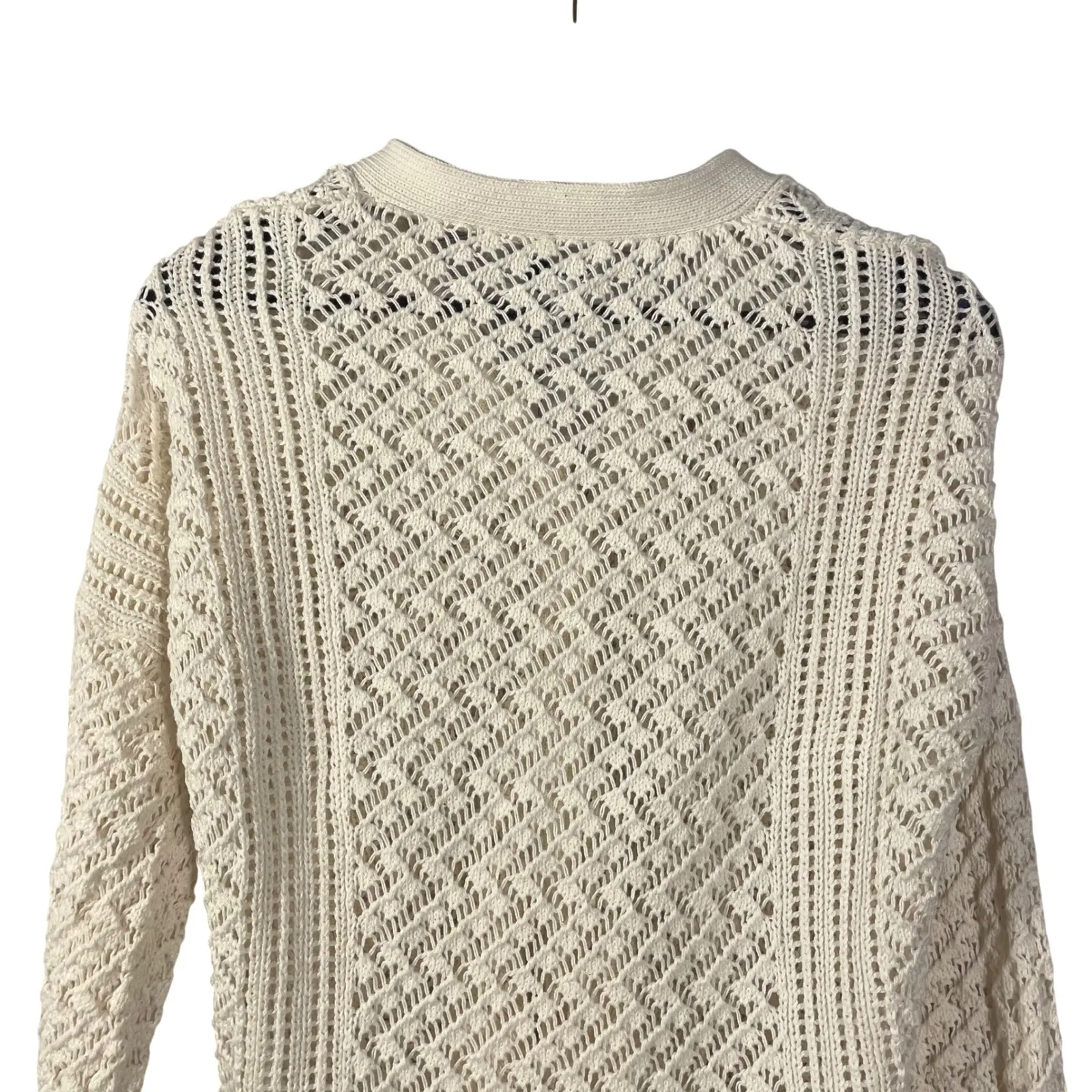REISS Open Knit Cardigan Women's XS Cream Linen Cotton Blend Button Front Chic - Image 15