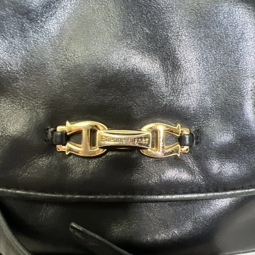 Vtg Etienne Aigner Women's Shoulder Bag Purse Black Genuine Leather Brass Logo - Image 2