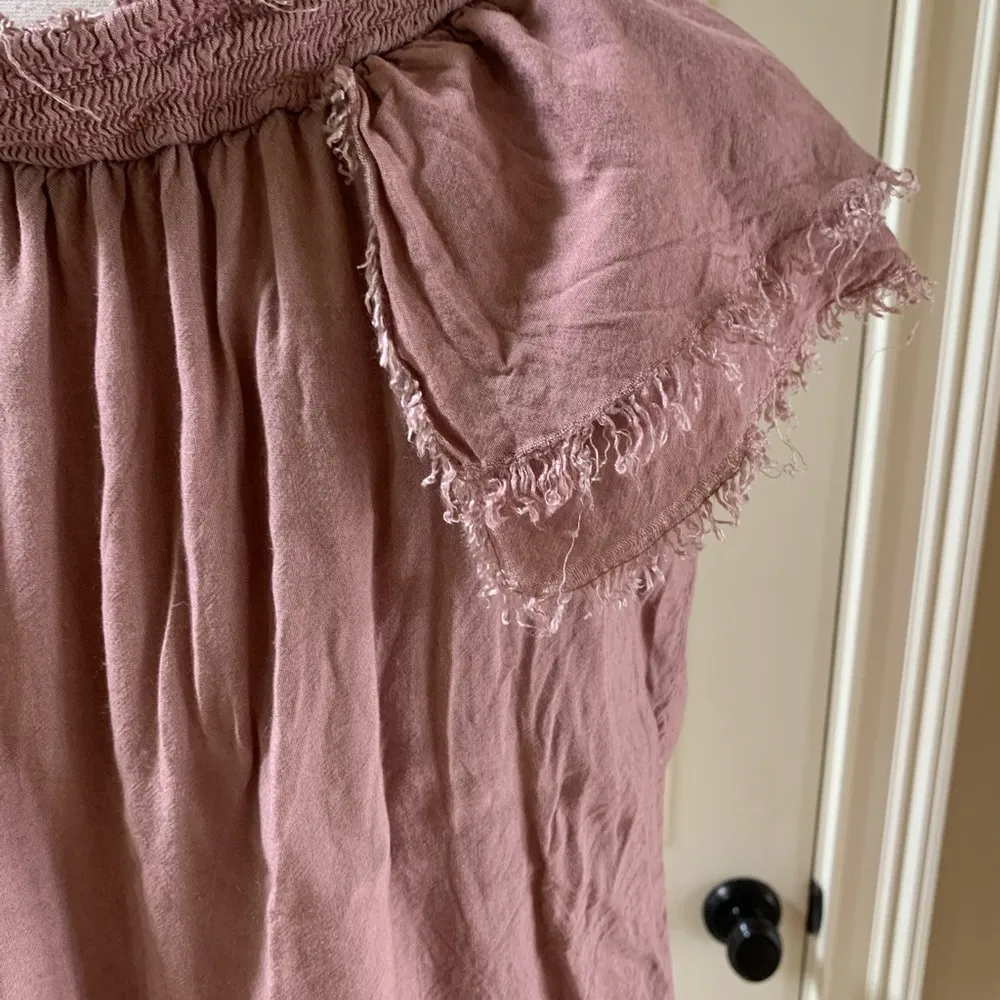 Hippie Laundry Mauve Peasant Boho Top M Women Crop Smocked Fringe Off Shouly - Image 12