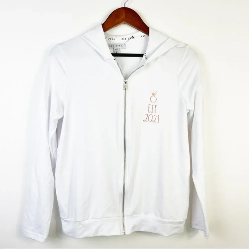 RAE DUNN Soft White Lightweight "BRIDE" Zippered Hoodie Sweatshirt XS‎ - Image 2