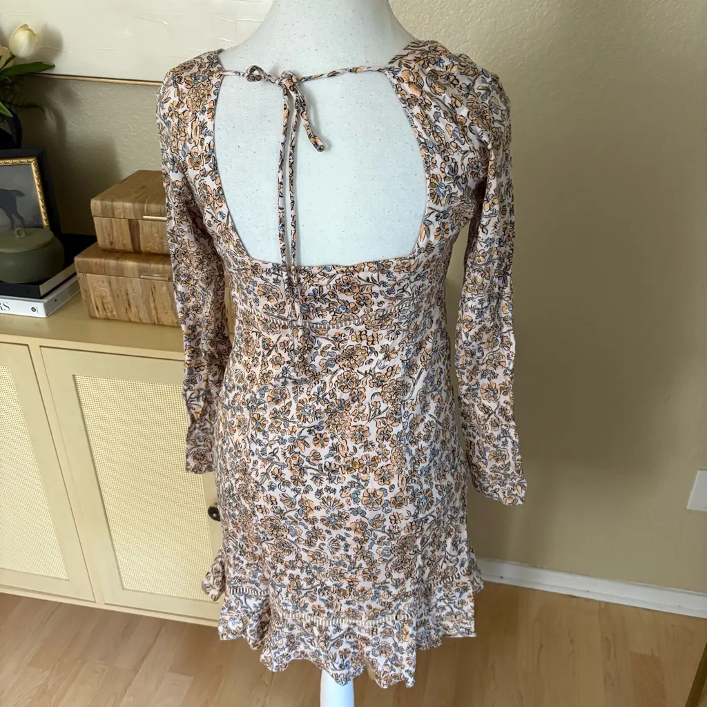 FREE PEOPLE Boheme Mini Dress Size‎ 2 Floral Long sleeve - Image 6