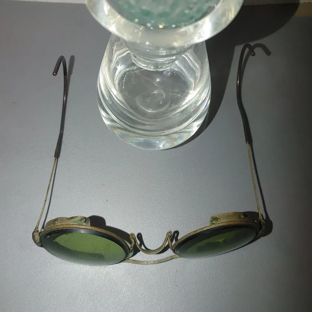 Glasses Welding Steampunk Goggles AO American Optical Green Vintage 10 72 Gold - Image 8