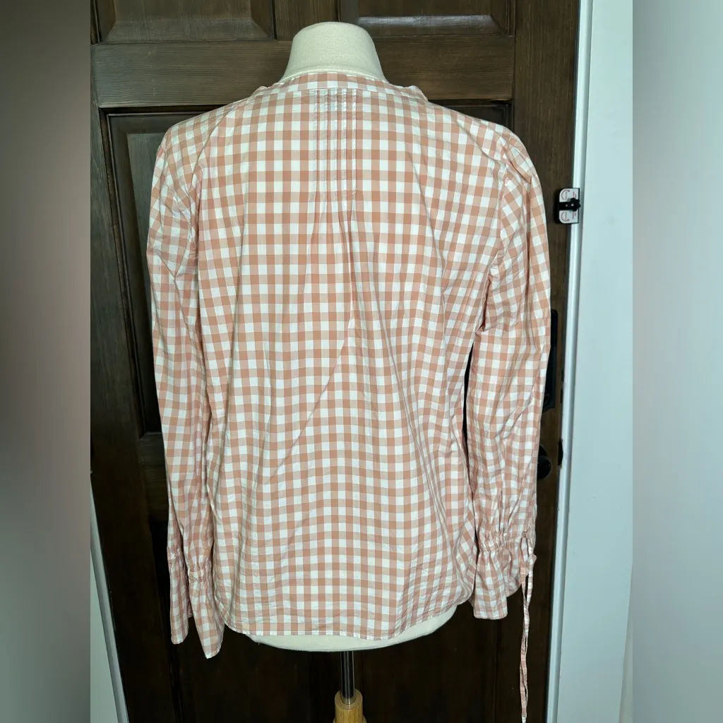 J Crew 100% Cotton Orange and White Gingham Longsleeve Blouse Size Medium - Image 3