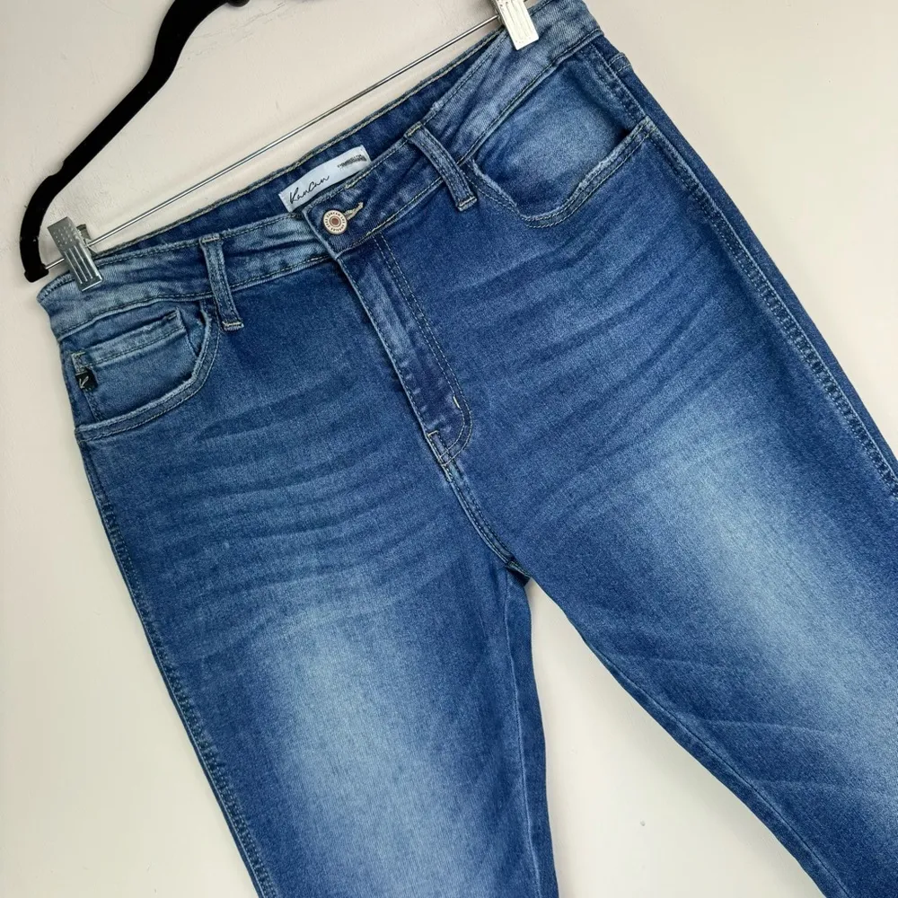 Kancan Womens Crop Kickboot Flare Jeans Sz 31 Dark Wash Stretch Denim Blue - Image 5