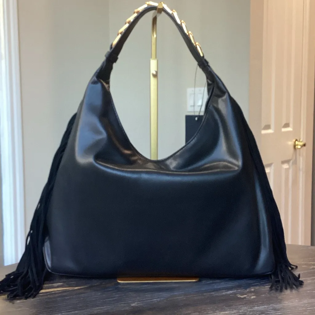 Donna Karan Belmore Small Black Leather Fringe Shoulder Bag - Image 2