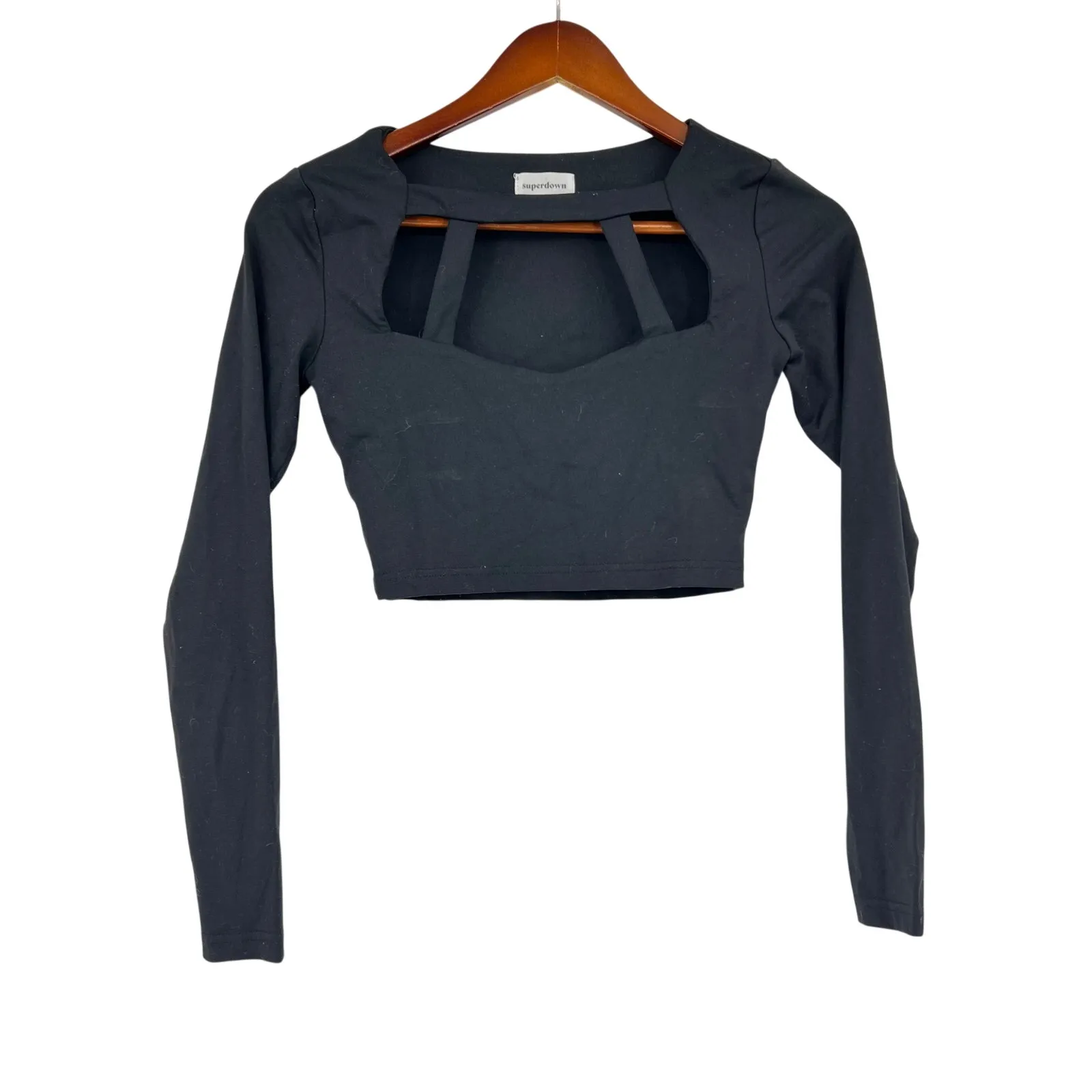 Superdown black cosette crop top cut out crop top ponte knit long sleeve size XL - Image 2