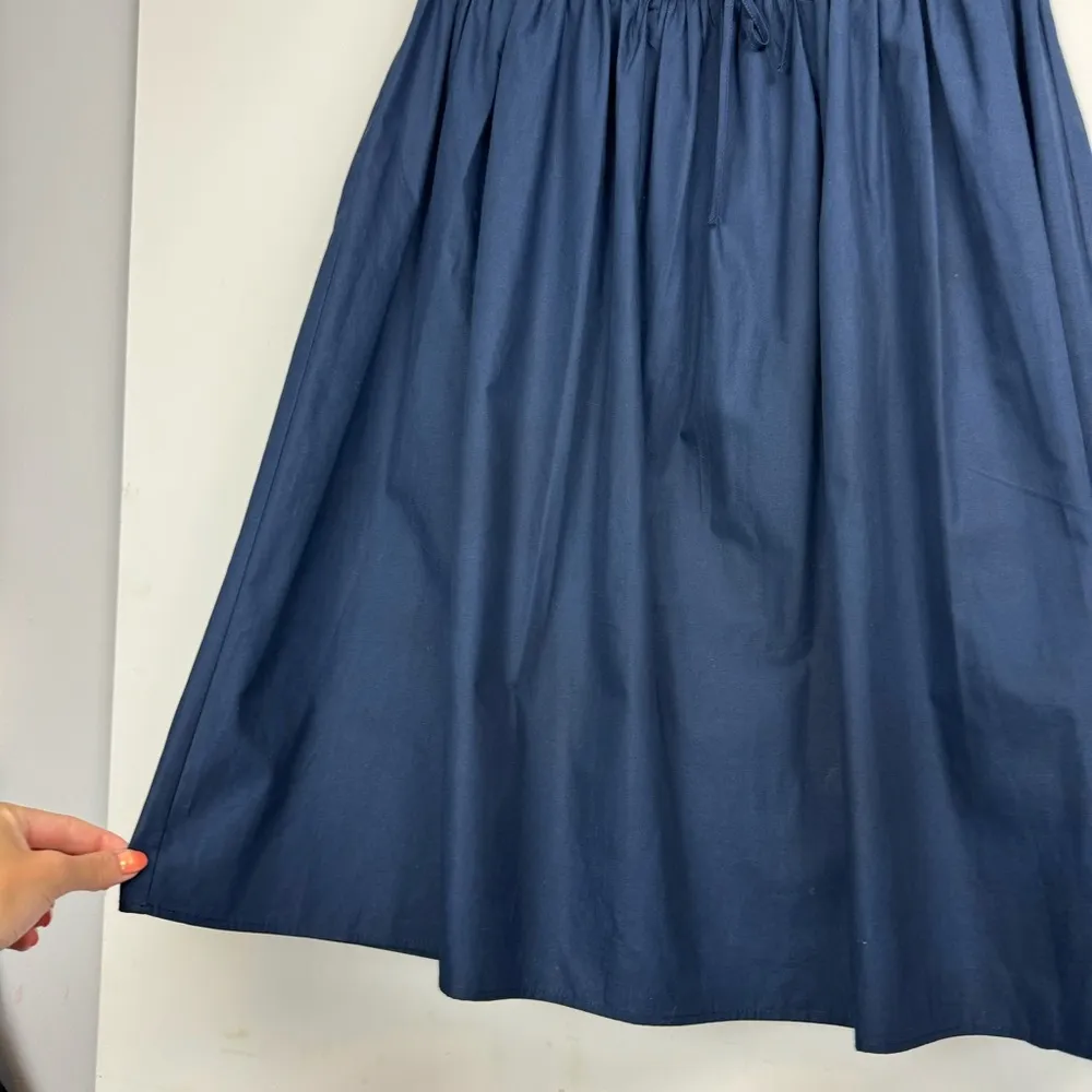 Zara Corset Lace Up Waist Midi Skirt Sz Medium Navy Blue Poplin Cotton - Image 12