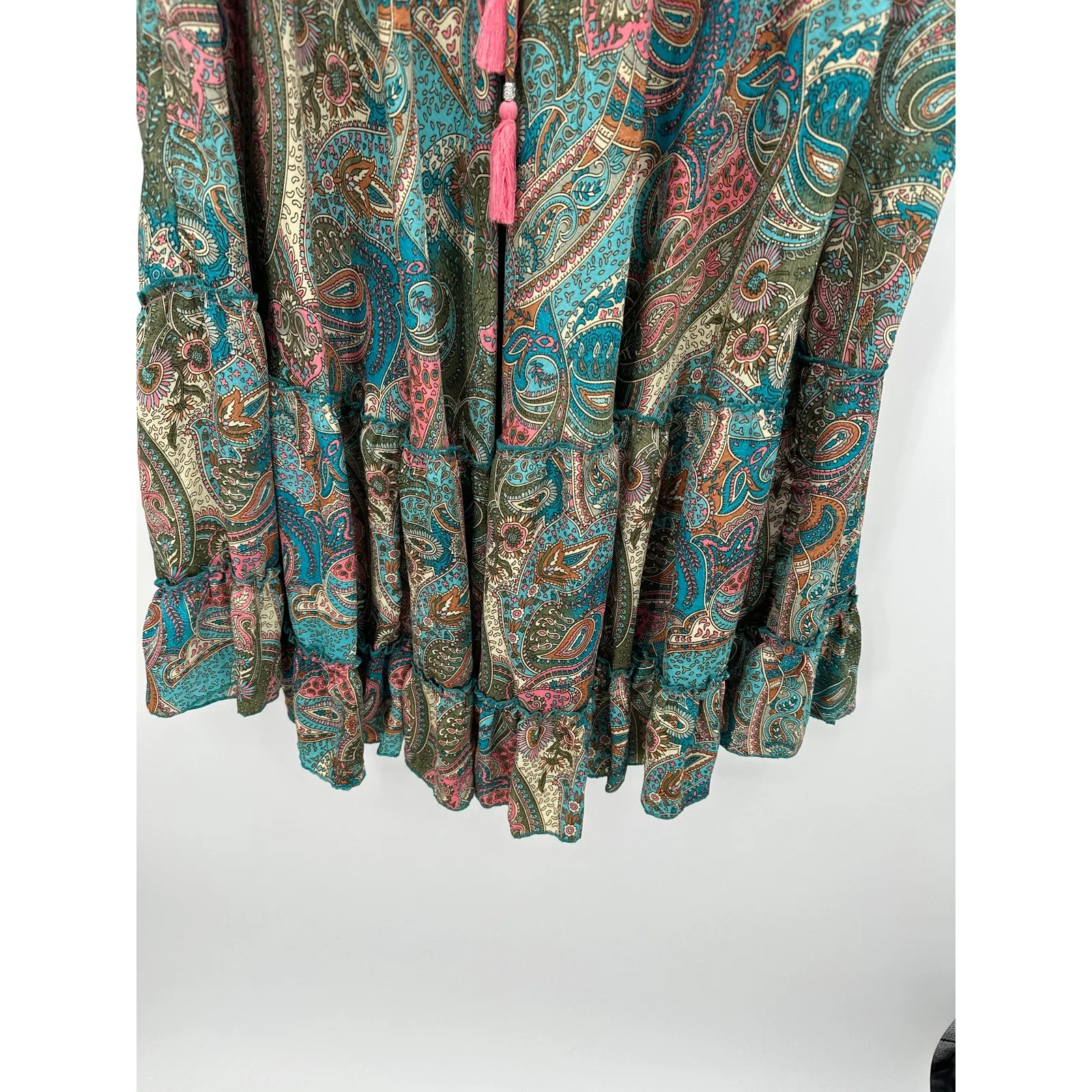 Catherine Malandrino Womens Paisley Satin Maxi Skirt Size L Boho Gypsy Hippie - Image 3