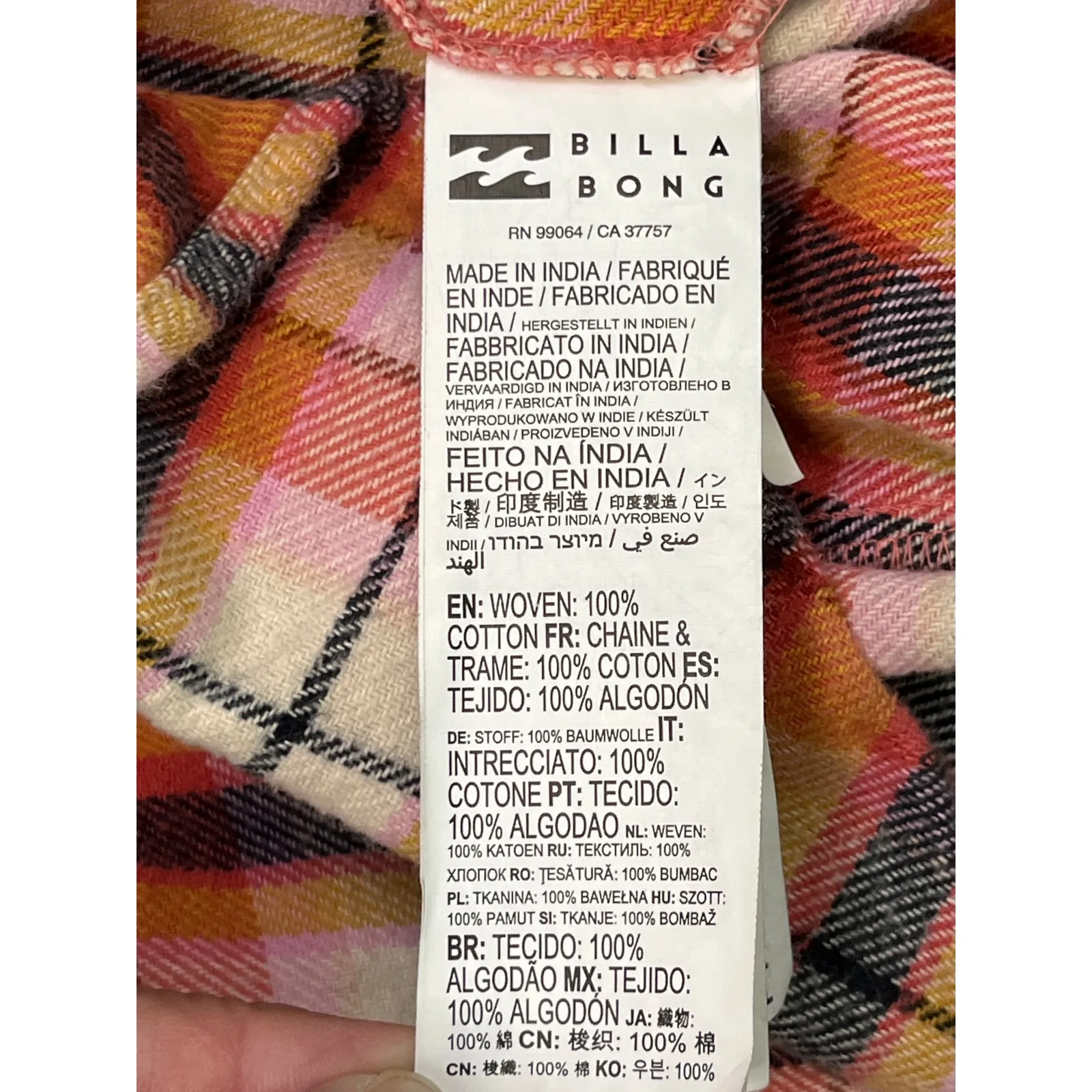 Billabong Cotton Plaid Flannel Shirt in Warm Pink Orange Size Small Y2K Surf - Image 9