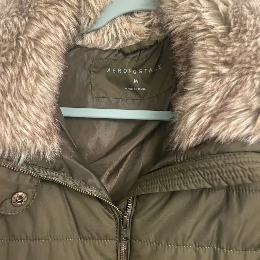 Aeropostale Khaki Jacket with Faux Fur Collar - Image 2