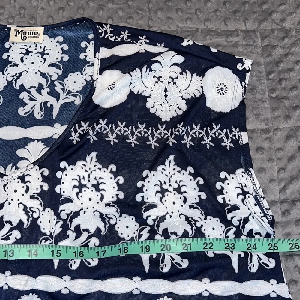 Show Me Your Mumu carter tunic vneck mini dress coverup blue floral sheer FLAW - Image 6