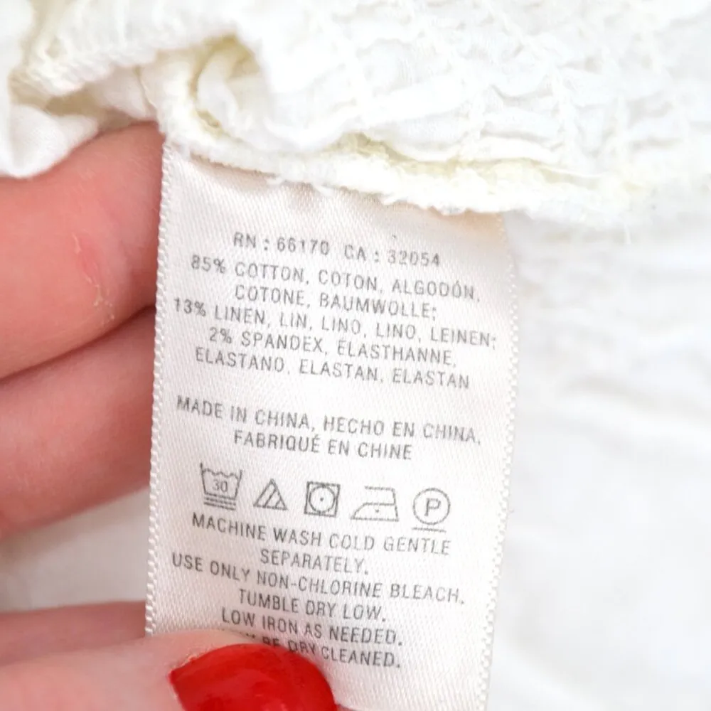 Maeve Anthropologie Bellamy Button Down Smocked Shirt Cotton Linen in White XS - Image 8