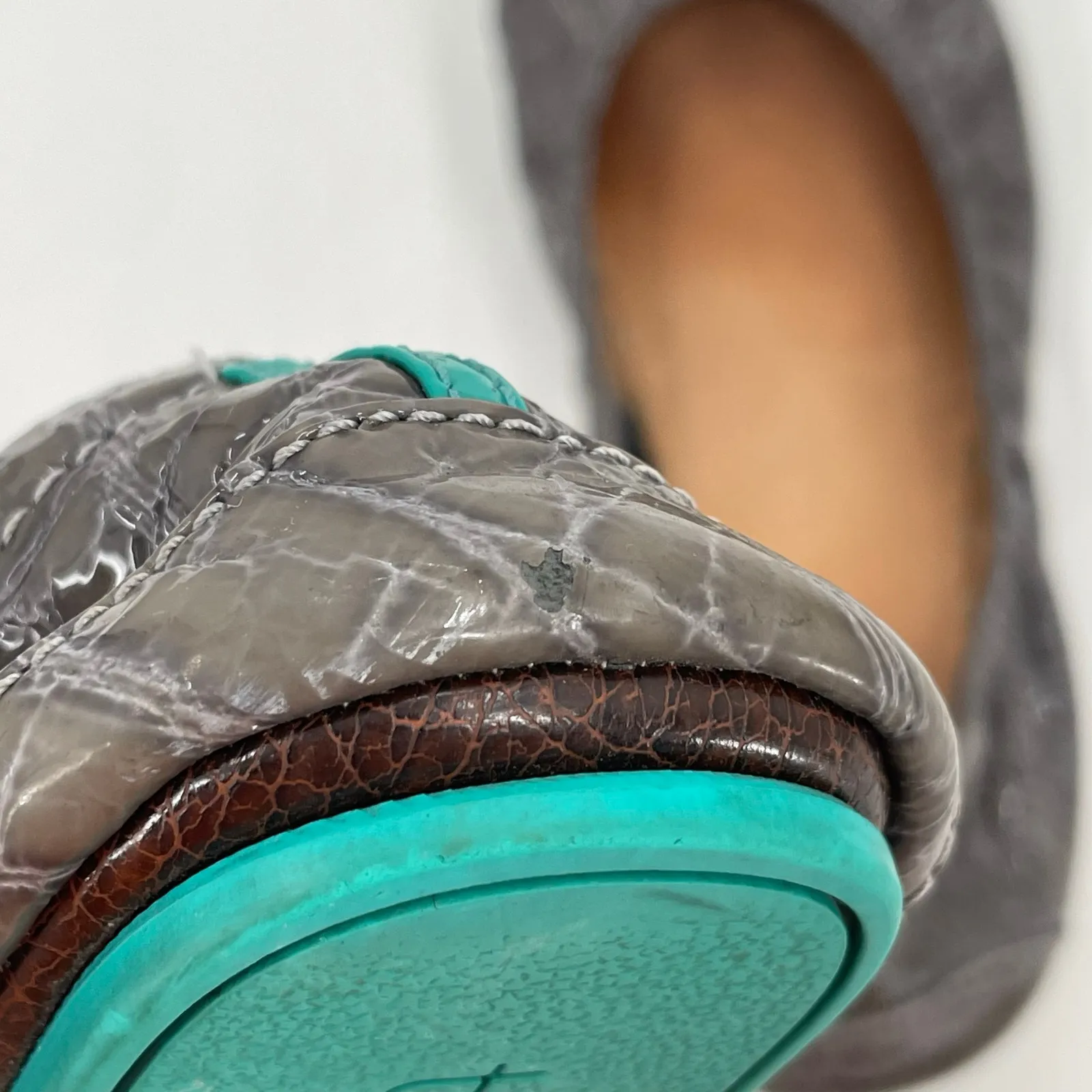 Tieks Slate Gray Croc Leather Ballet Flats Grey Crocodile Texture Shoes Size 8 - Image 14