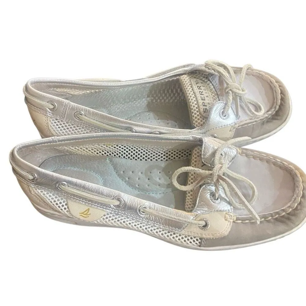 Sperry Sliders leather size 8M flats gray and white - Image 3