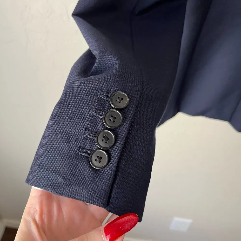 J. Crew 1035 VITALE BARBERIS CANONICO Wool Blend Blazer Navy Blue Size 6 - Image 4