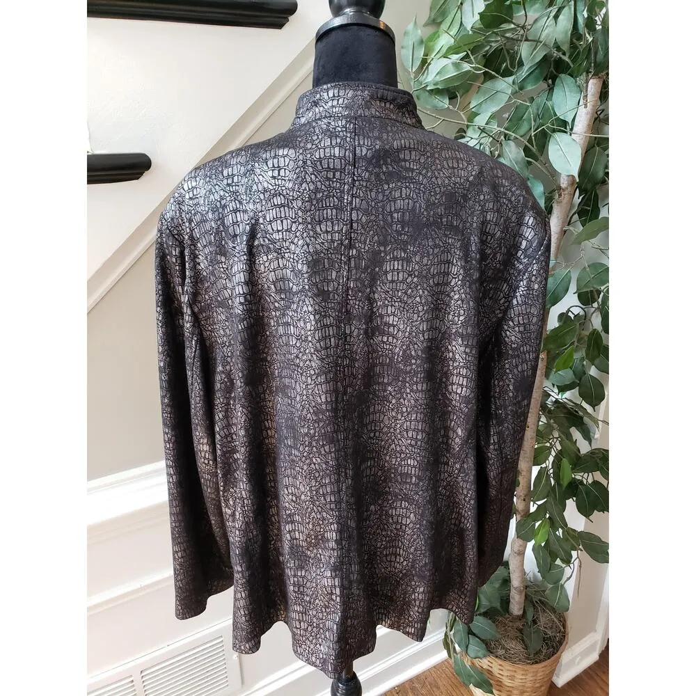 Alfred Dunner Womens Jacket Size Plus 18W Silver Black Reptile Snake Zip Front - Image 4